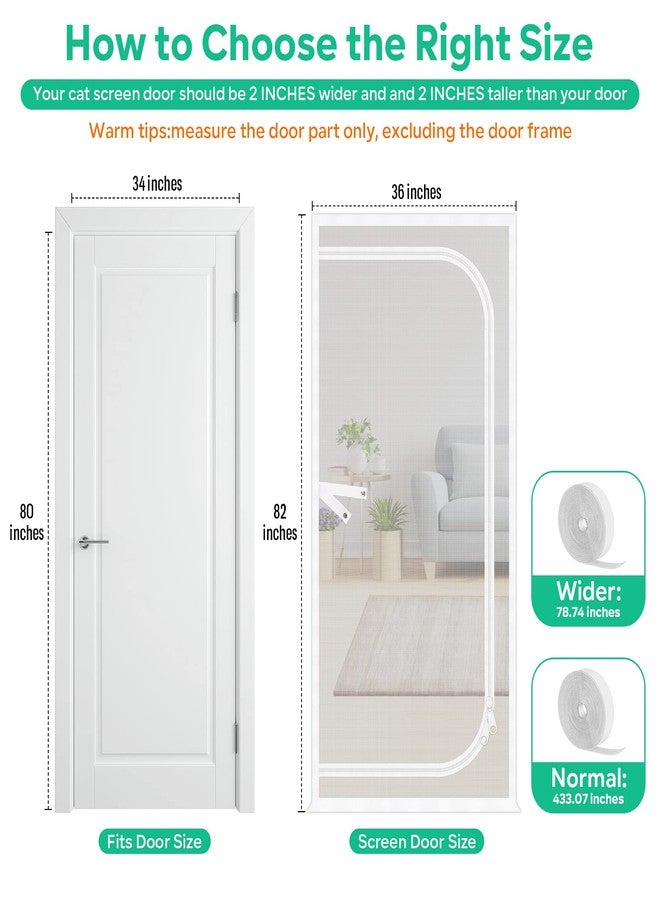 Mypin Reinforced Cat Screen Door, 36X82” Heavy Duty Pets Proof Screen Door with Two Way Zips, Prevent Dogs Cats Running Out from Home, Bedroom, Living Room, Kitchen Patio Door - Image 2